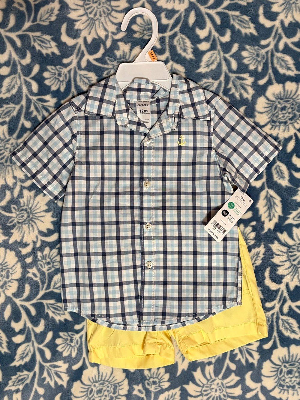 Carter's Blue and White Plaid Short-Sleeve Button-Up Shirt